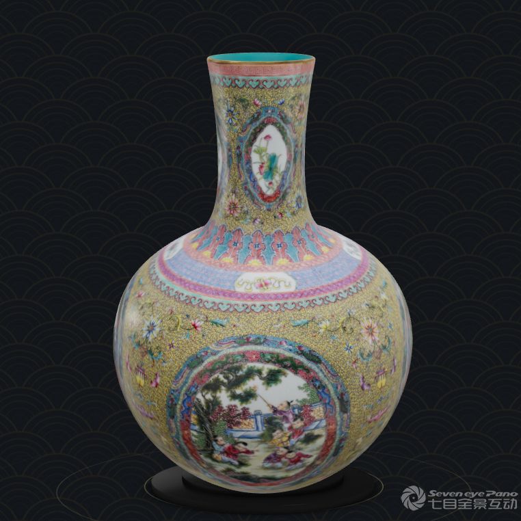 清乾隆珐琅彩古月轩开窗婴戏图天球瓶